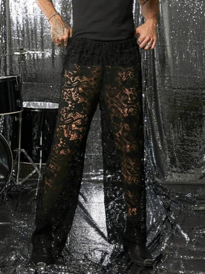 Men's Sexy sheer Lace Fabric Loose Lounge Pant